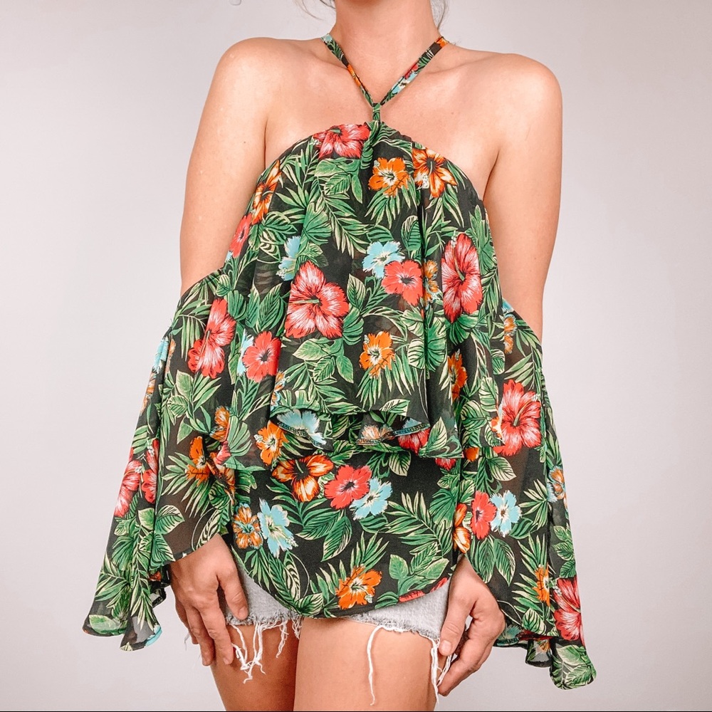 Judith March Floral Tiered Flowy Off The Shoulder Top size small